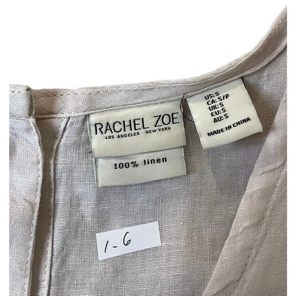 Rachel Zoe Light Beige Linen Bohemian Light Fringe Top Women's Size Small | 1-6 - Picture 3 of 5